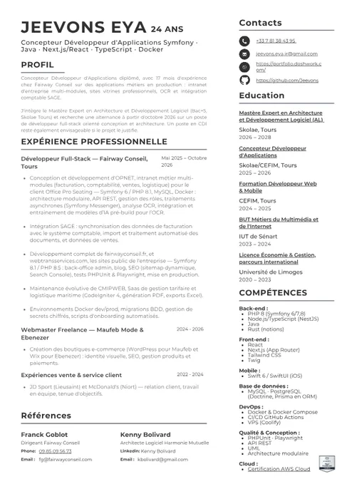 Première page du CV